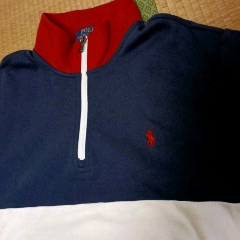 Polo Ralph Lauren Colorblock Logo Quarter Zip Pullover Red / Wht/ Blue Men's XL - Picture 5 of 9